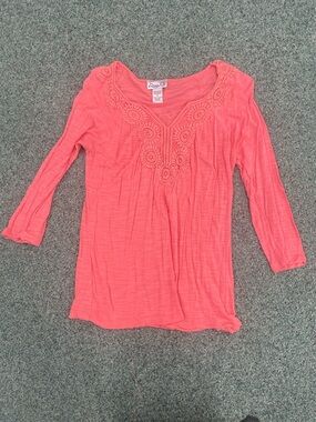 Lush Coral Crochet-Detail 3/4 Sleeve Tunic